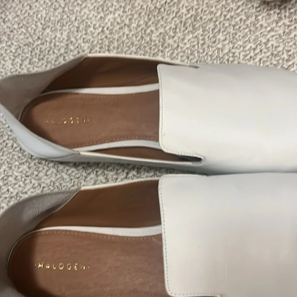 Halogen Women’s White Leather Sylvia Convertible Mule Flat Slip On Loafers 9.5